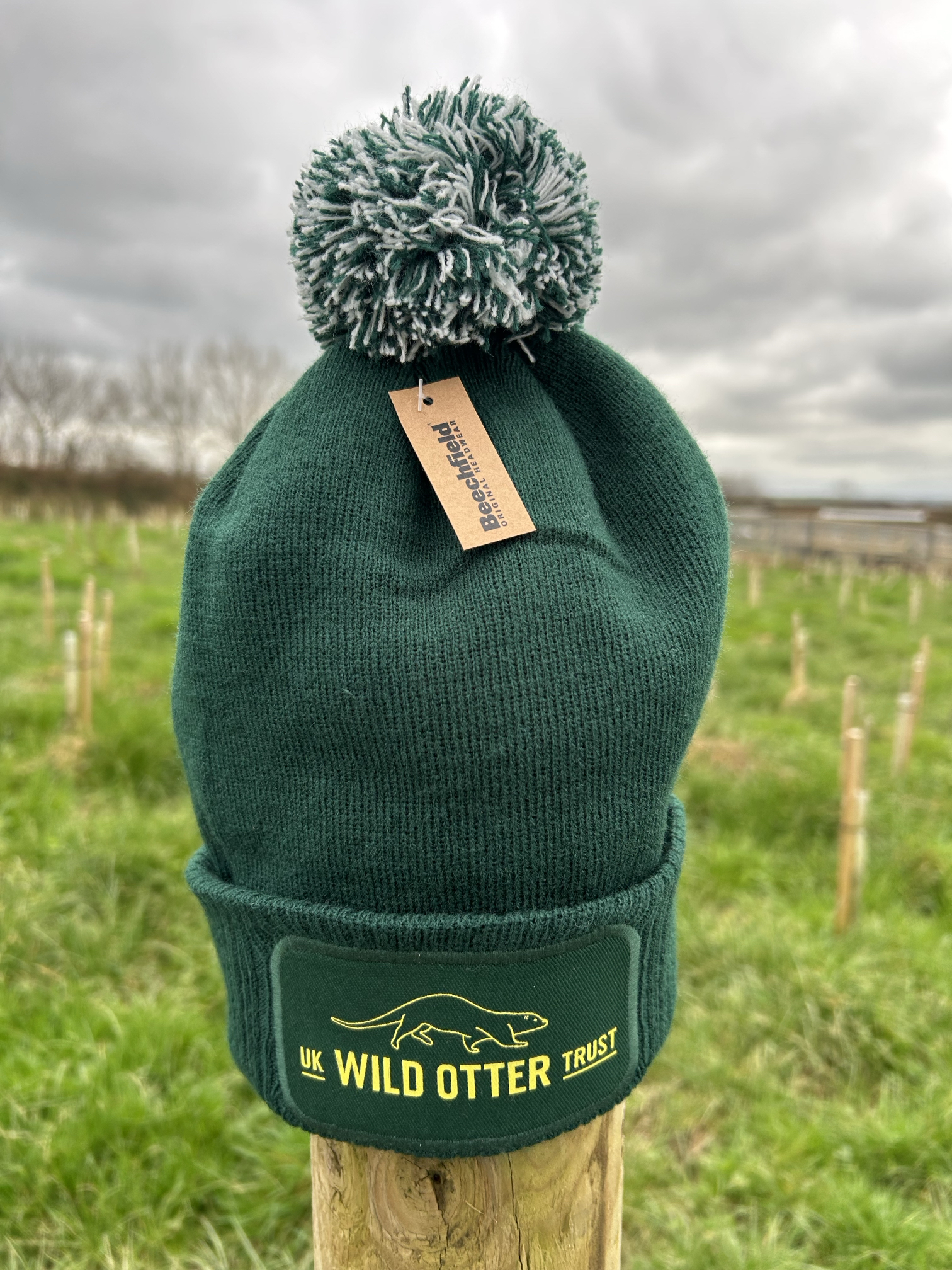 UK Wild Otter Trust bobble hat green